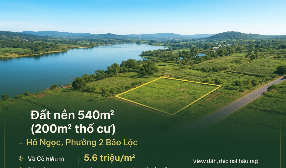 ĐẤT NỀN 540M² (200M² THỔ CƯ) – HỒ NGỌC, PHƯỜNG 2 BẢO LỘC